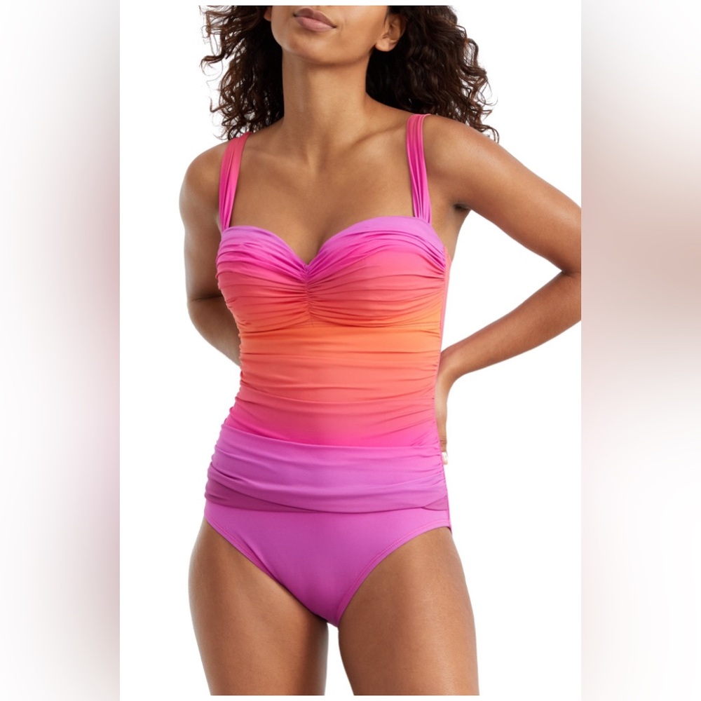 NWT Bleu Rod Beattie Cooled Breeze Shirred Underwire  Purple Crush One-Piece 12